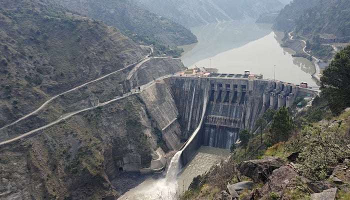 A view of Indias Baglihar Dam on the Chenab river which flows from IIOJK into Pakistan, at Chanderkote on May 6, 2025. — Reuters