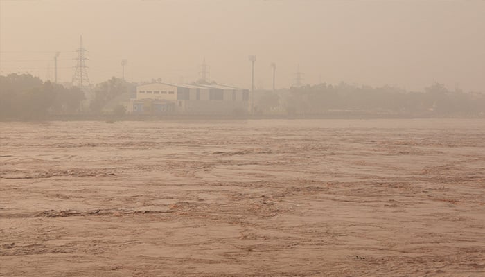 The swollen left bank, following monsoon rains and rising water level of the Ravi River in Lahore, August 29, 2025. — Reuters