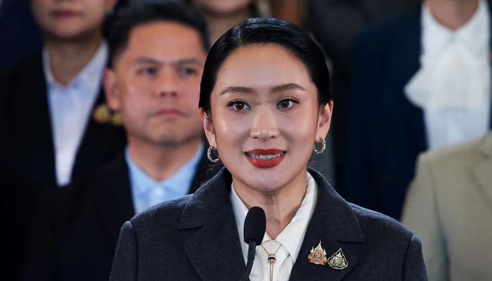 Thailands Paetongtarn Shinawatra, who was dismissed as prime minister, speaks during a press conference after the Constitutional Court ruled to remove her from office in a high-profile ethics case on August 29, 2025. — Reuters