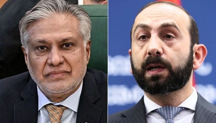 Deputy Prime Minister and Foreign Minister Ishaq Dar (left) and Foreign Minister of the Republic of Armenia, Ararat Mirzoyan. — AFP/Reuters/File