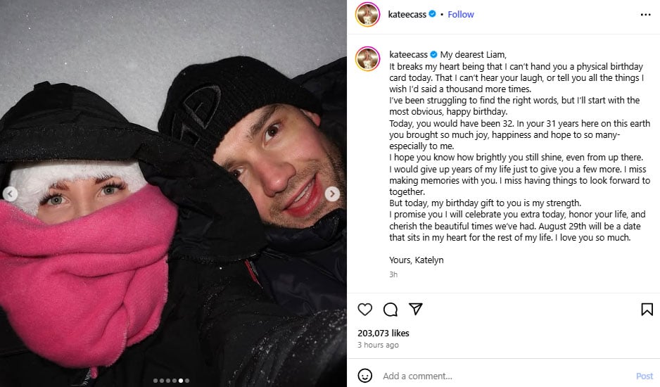 Liam Paynes girlfriend Kate Cassidy misses late singer on his special day