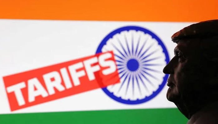 A 3D-printed miniature model of US President Donald Trump, the Indian flag and the word Tariffs are seen in this illustration taken July 23, 2025. — Reuters