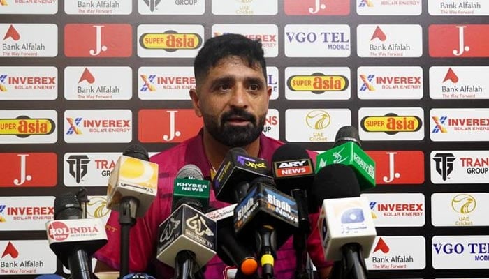 UAEs Asif Khan addresses the media at post-match press conference in Sharjah on August 30, 2025. — Reporter