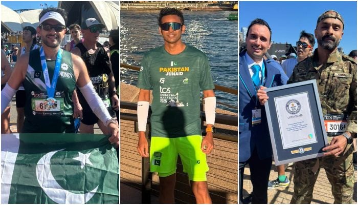 A collage showing Pakistani runners at Sydney Marathon. — Reporter/Instagram@muhammad.junaidd