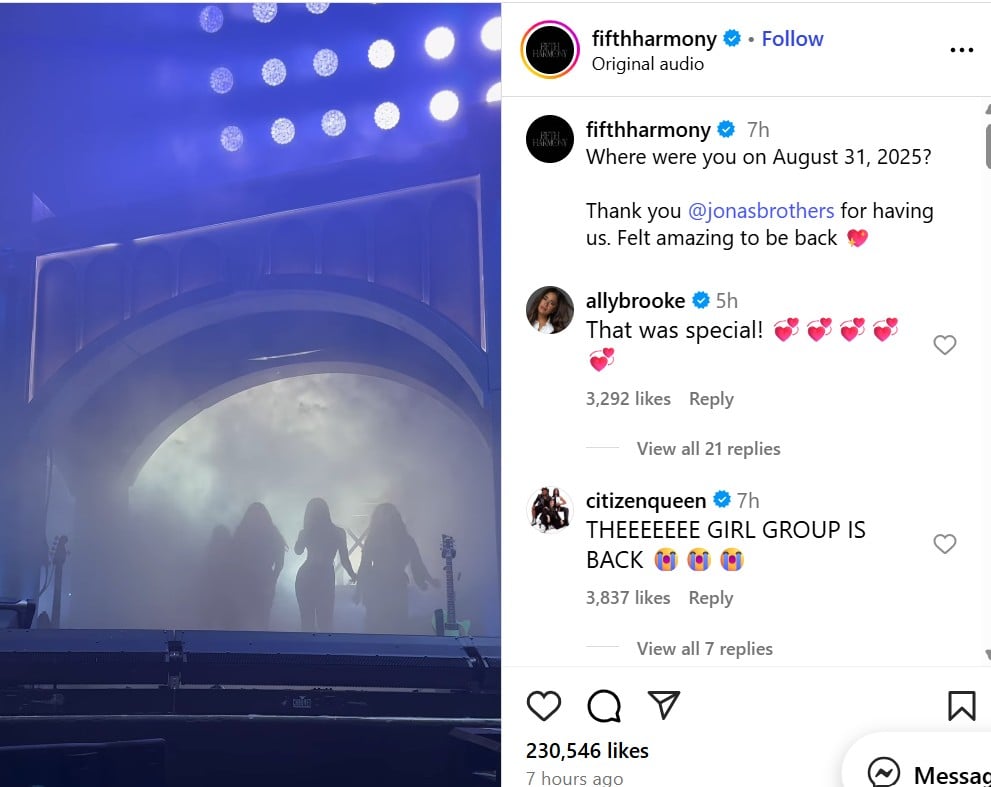 Fifth Harmony performs for the first time in seven years at Jonas Brothers concert