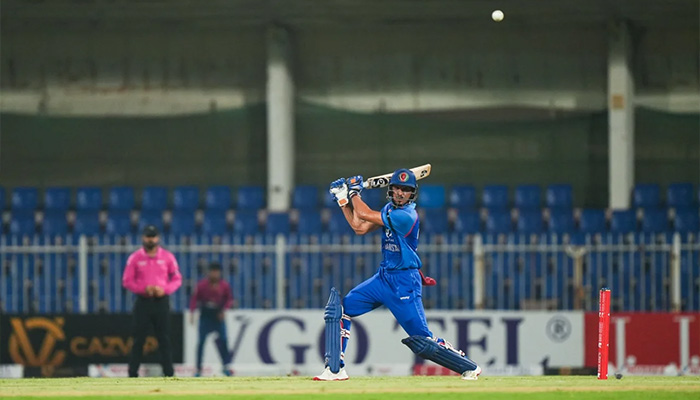 Afghanistans Sediqullah Atal plays a shot during the T20I tri-series match against UAE at Sharjah Cricket Stadium, September 1, 2025. — Emirates Cricket Board