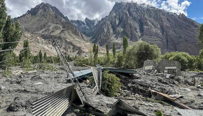This photograph taken on July 24, 2025, shows the wreckage of demolished houses after the flood-hit Kondus Valley of Ghanche district in the Gilgit-Baltistan. — AFP