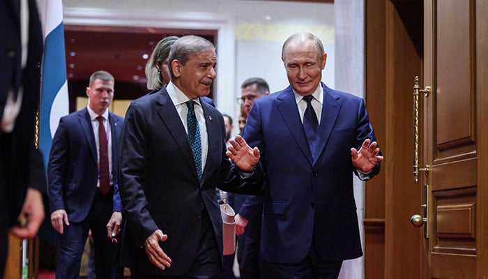 Russian President Vladimir Putin meets with Pakistans Prime Minister Shehbaz Sharif at Diaoyutai State Guesthouse in Beijing, China, September 2, 2025. — Reuters