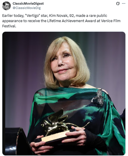 Kim Novak honored with Golden Lion at Venice Film Festival
