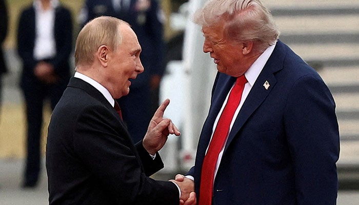 US President Donald Trump shakes hand with Russian President Vladimir Putin, as they meet to negotiate for an end to the war in Ukraine, at Joint Base Elmendorf-Richardson in Anchorage, Alaska, US, August 15, 2025. — Reuters