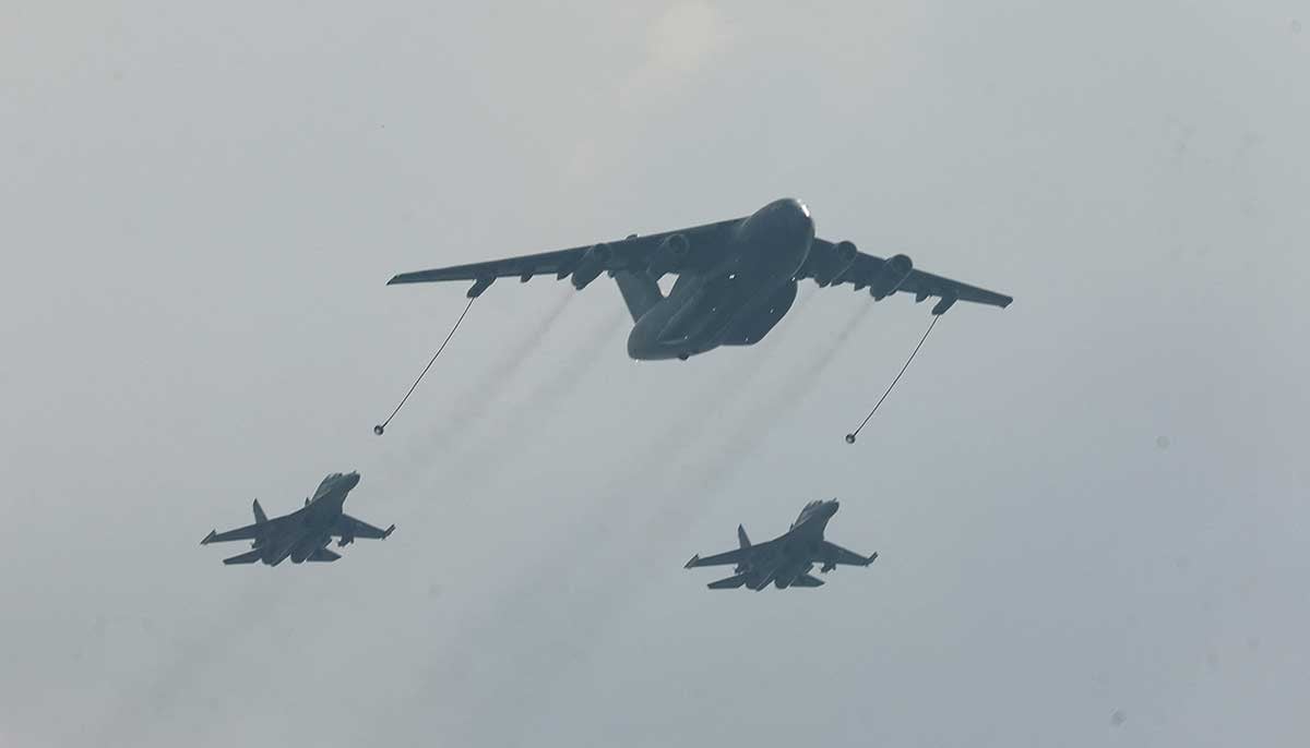 A YY-20A aerial refuelling tanker flies over Tiananmen Square during a military parade to mark the 80th anniversary of the end of World War II, in Beijing, China, September 3, 2025. — Reuters