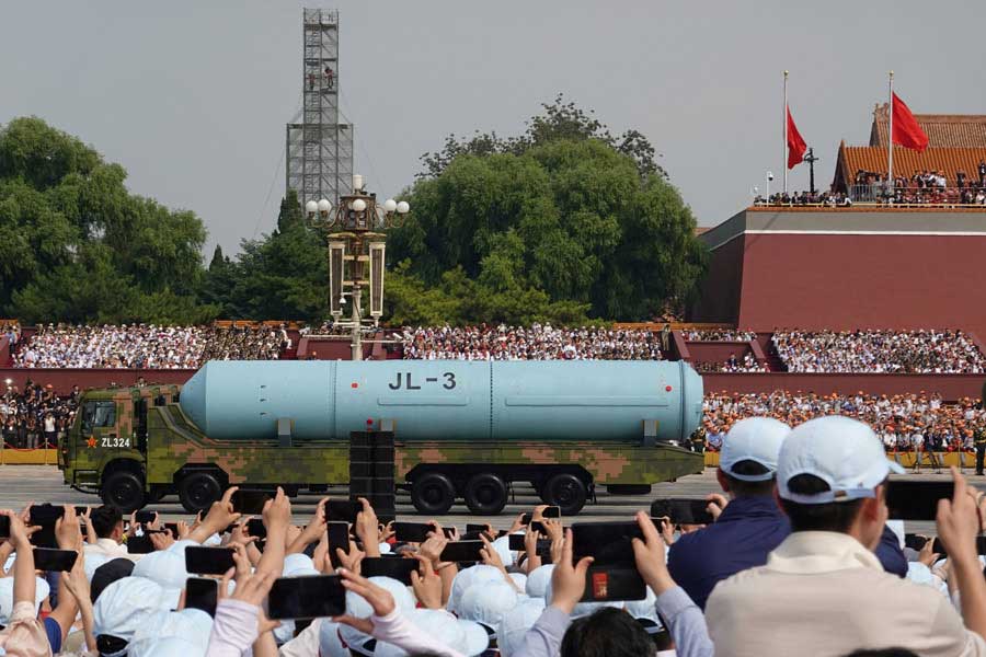 Strategic strike group displays JL-3 intercontinental-range submarine-launched ballistic missile.— Rueters