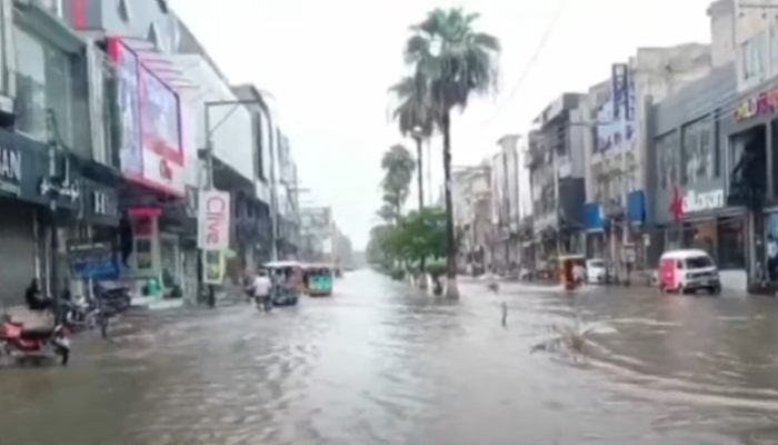 View of a flooded street in Gujrat, September 4, 2024. — Screengrab via Geo News