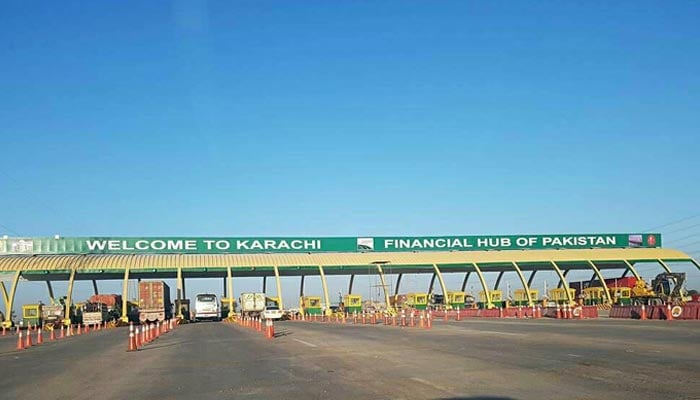 This image shows Karachi-Hyderabad (M9) motorway toll plaza. — X
