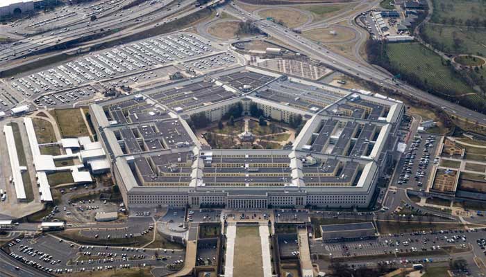 The Pentagon is seen from the air in Washington, DC, US, March 3, 2022. —