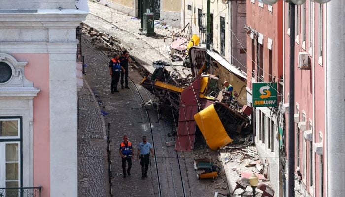 A view shows the site of the accident after Gloria funicular railway car, a popular tourist attraction, derailed and crashed, resulting in multiple casualties, according to authorities, in Lisbon, Portugal, September 4. — Reuters