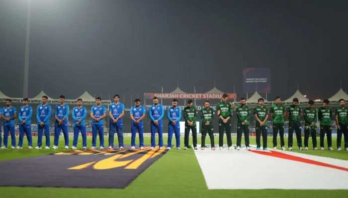 Pakistan and Afghanistan players observed a one-minute silence for the victims of the earthquake in Afghanistan and the floods in Pakistan ahead of their tri-nation match at Sharjah Cricket Stadium on September 2, 2025. — Emirates Cricket Board