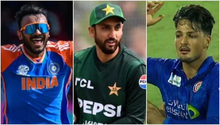 (From left to right) Indias Axar Patel, Pakistan skipper Salman Ali Agha and Afghanistans AM Ghazanfar. — AFP/YouTube@ACBofficial/File