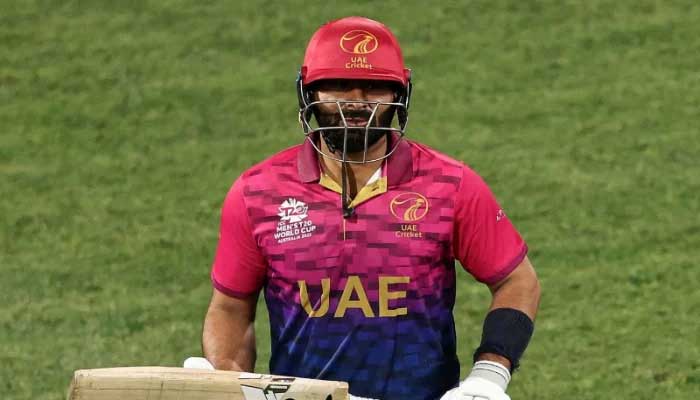 UAE skipper Muhammad Waseem walks off after being dismissed during the Australia 2022 T20 World Cup cricket tournament match between Netherlands and UAE at Kardinia Park, in Geelong, on October 16, 2022. — AFP