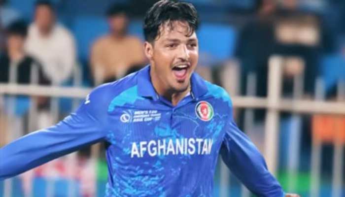 Afghanistans AM Ghazanfar celebrates after taking a wicket. — Screengrab via YouTube@ACBofficial