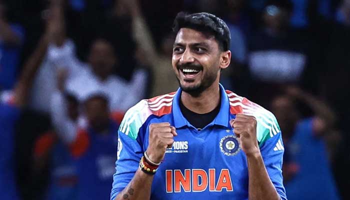 Indias Axar Patel celebrates during a match in this undated image. — AFP/File