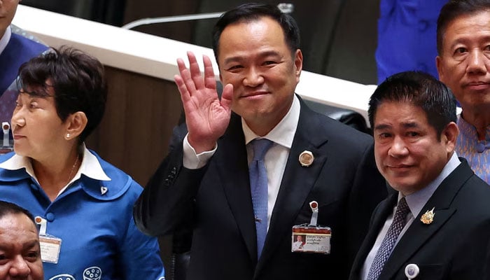 Bhumjaithai Party leader Anutin Charnvirakul gestures after he was elected Thailands new prime minister at the parliament on September 5, 2025. — Reuters