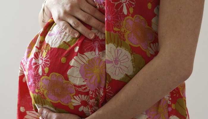 A woman holds her stomach at the last stages of her pregnancy in Bordeaux April 28, 2010. — Reuters