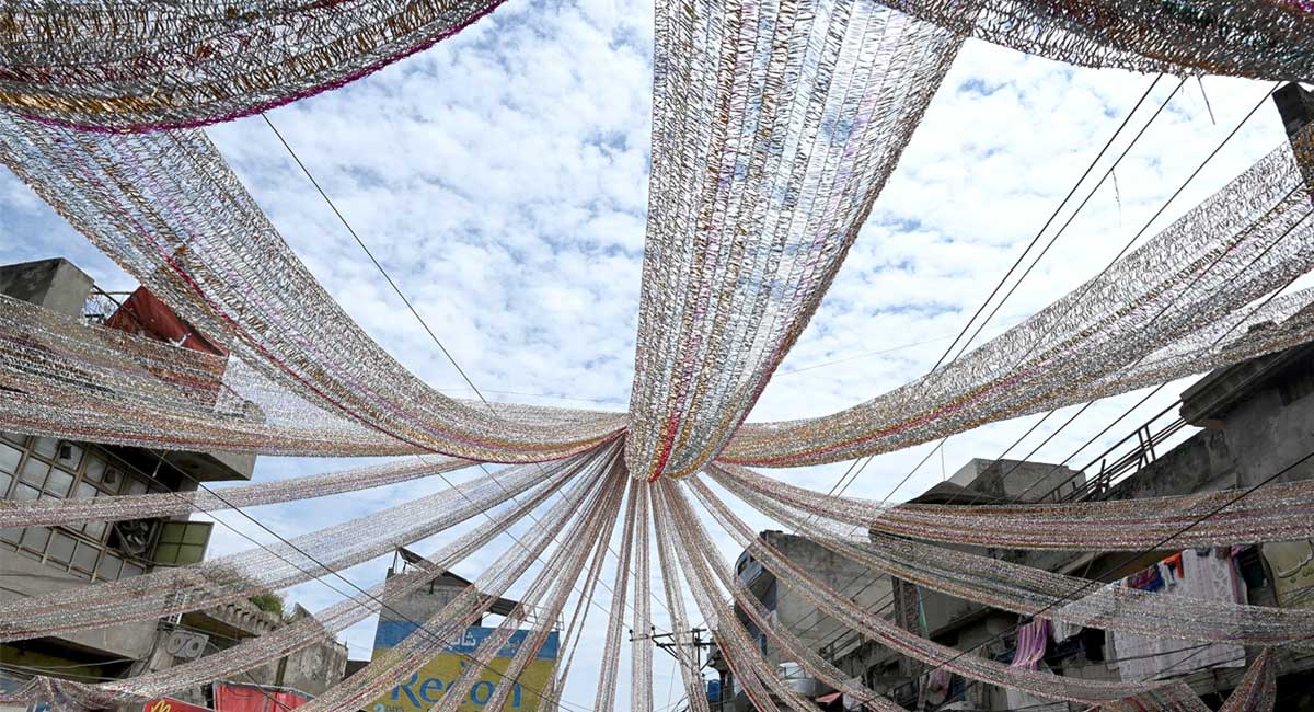 Noonarian Chowk bazaar decorated with beautiful ceiling drapes and lights in connection with Eid Milad un Nabi (PBUH) celebrations in Lahore on September 5, 2025. — APP