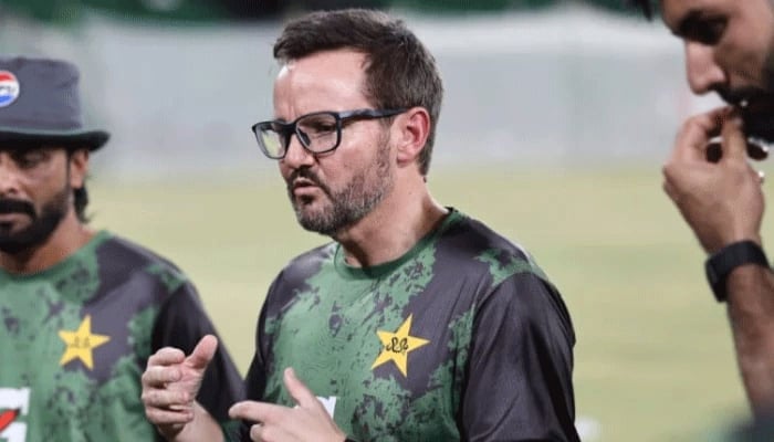 Pakistans newly appointed white-ball head coach Mike Hesson during the teams training session ahead of the three-match T20I series against Bangladesh at the Gaddafi Stadium in Lahore on May 26, 2025. —PCB