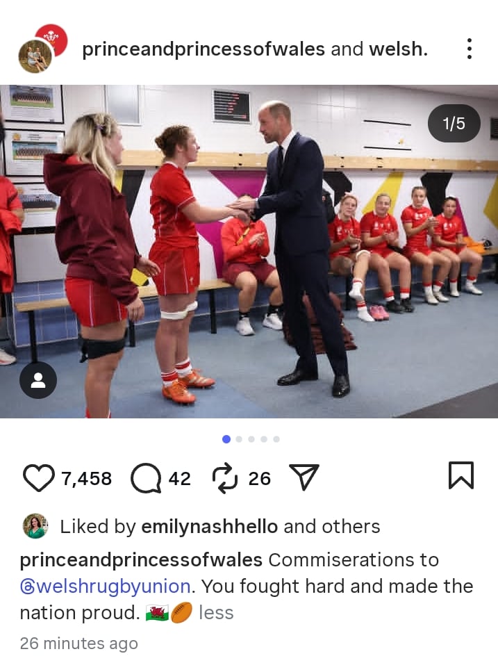 Prince William comforts Welsh players, draws parallels to Duchess of Kent