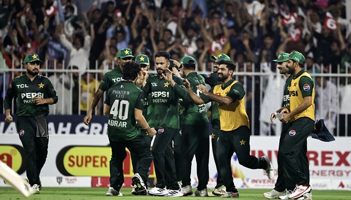 Pakistans Mohammad Nawaz celebrates a wicket during the T20I tri-nation series final against Afghanistan at Sharjah Cricket Stadium, Sharjah, September 7, 2025. — Emirates Cricket Board