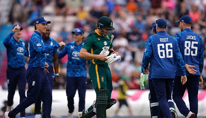 South Africas Tristan Stubbs walks after losing his wicket during the 3rd ODI against England at the The Ageas Bowl, Southampton, Britain - September 7, 2025. — Reuters