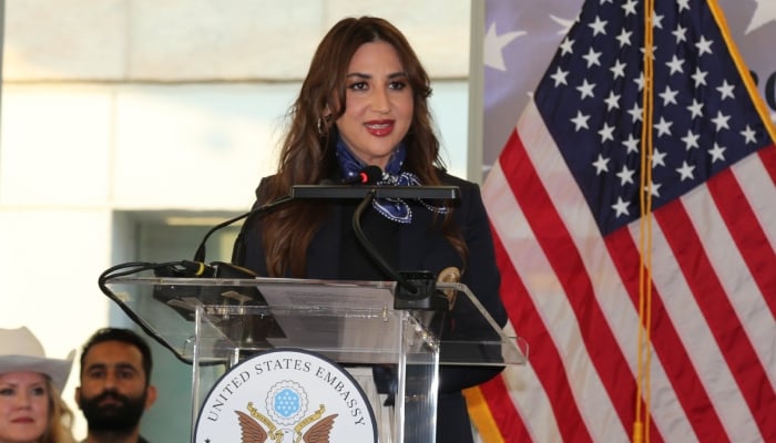 US Charge d Affaires Natalie Baker speaks during an event in Islamabad. — US Embassy in Islamabad