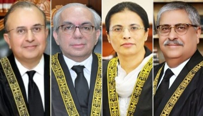 (From left to right) Justice Mansoor Ali Shah, Justice Munib Akhtar, Justice Ayesha Malik, and Justice Athar Minallah. — Supreme Court website/File