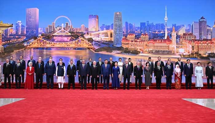 Leaders pose for a photo as they attend  the SCO summit in Tianjin, China On August 31, 2025. — Reuters