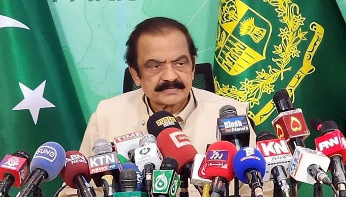 PML-N senior leader and Adviser to the Prime Minister on Inter-Provincial Coordination, Rana Sanaullah, addresses a press conference. — Radio Pakistan/File