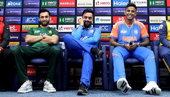 (From left to right) Pakistans Salman Ali Agha, Afghanistans Rashid Khan, and Indias Suryakumar Yadav gesture during captains press conference ahead of ACC Mens T20 Asia Cup 2025, Dubai International Stadium, Dubai, September 9, 2025. — Facebook/@PakistanCricketBoard