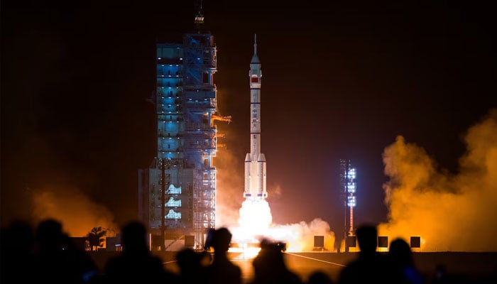 A Long March-2F carrier rocket carrying the Shenzhou-18 spacecraft takes off from the Jiuquan Satellite Launch Center for a crewed mission to Chinas Tiangong space station, near Jiuquan, Gansu province, China April 25, 2024.— Reuters