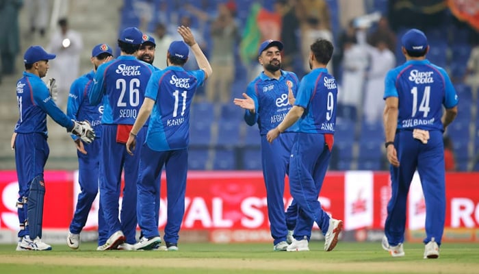 Afghanistan players celebrate a wicket during their Asia Cup 2025 match against Hong Kong at the Zayed Cricket Stadium in Abu Dhabi on September 9, 2025. — ACC