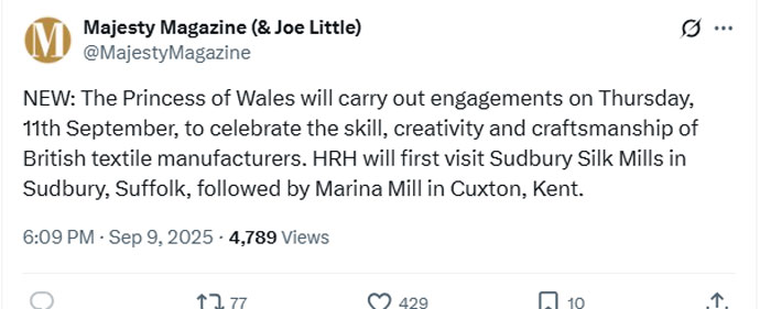 Kensington Palace reveals solo engagements of Kate Middleton