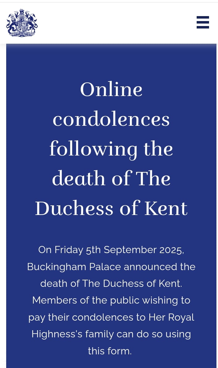Royal family opens online Book of Condolences for Duchess of Kent