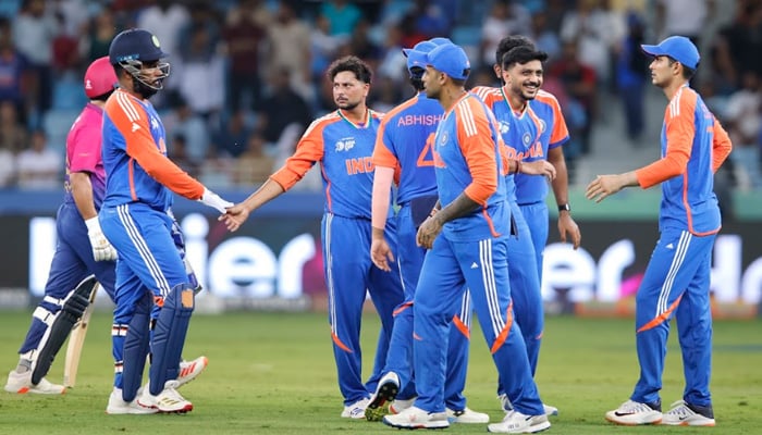 Indian players celebrate a wicket during their Asia Cup 2025 clash against United Arab Emirates at Dubai International Cricket Stadium, Dubai, Septemeber 10, 2025. — ACC