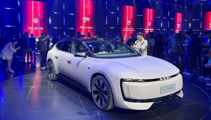 The Audi E5 Sportback, the first model of Audis series of electric vehicles  jointly developed with SAIC, is showcased at a Volkswagen event in Shanghai, China April 22, 2025. — Reuters