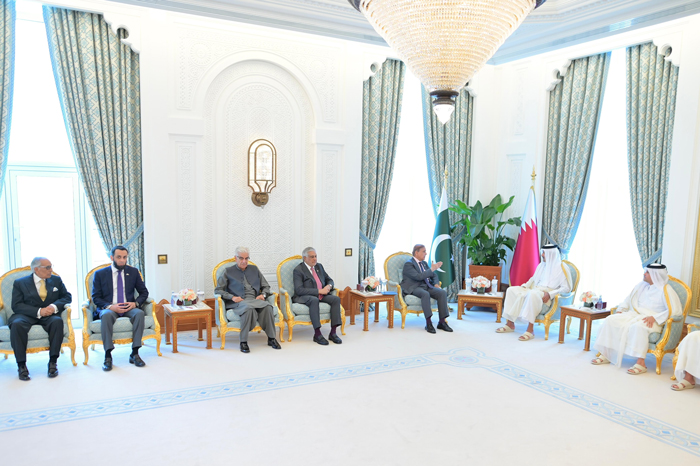 A high-level Pakistani delegation meets top Qatari officials in Doha, Qatar, on September 11, 2025. — PMs Office
