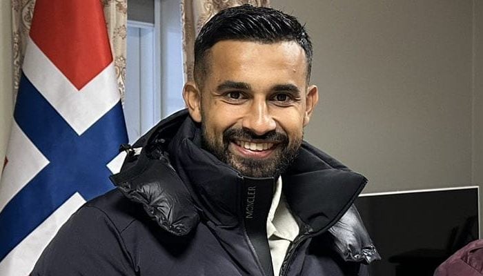 Footballer Etzaz Hussain at the Pakistan Embassy in Oslo, Norway. — File