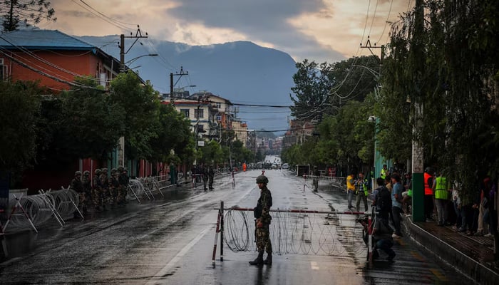 A Nepali Army soldier guards outside presidential building Shital Niwas, following Mondays deadly anti-corruption protests triggered by a social media ban, which was later lifted, in Kathmandu, Nepal, September 12, 2025. — Reuters