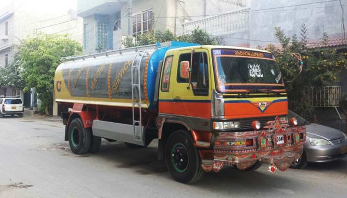 This undated photograph is of a water tanker vehicle. — Waqar & Co. Water Tanker Supplier/File