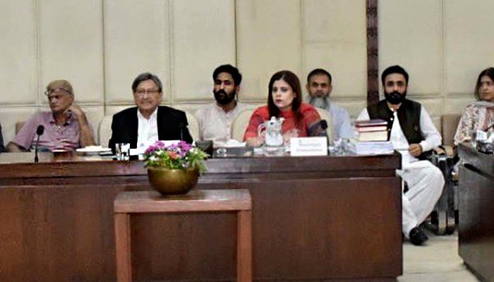 The image shows Senator Farooq Hamid Naek chairing the meeting of the Senate Standing Committee on Law and Justice on September 12, 2025. — Facebook@Pakistansenate