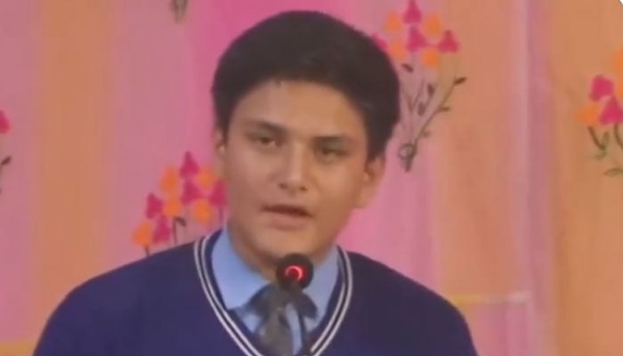 Head boy, Ora, is delivering speech in schools annual function in March 2025— screenshot X.