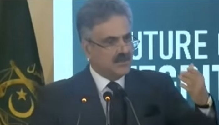 Chief Justice of Pakistan Yahya Afridi speak at a judicial conference in Muzaffarabad, Azad Jammu and Kashmir, September 13, 2025. — Screengrab via YouTube/Geo News